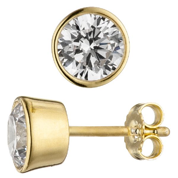 Ohrstecker rund 925 Sterling Silber gold vergoldet 2 Zirkonia Ohrringe CJ