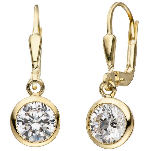 Ohrhänger 925 Sterling Silber gold vergoldet 2 Zirkonia Ohrringe CJ