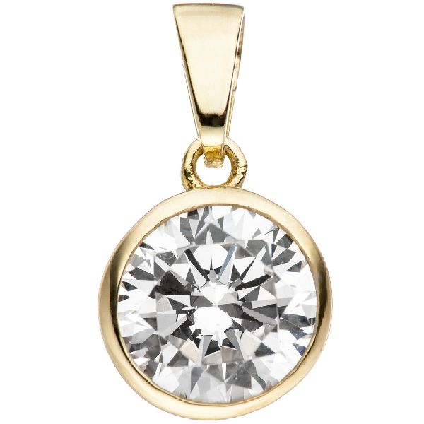 Anhänger Kettenanhänger rund 925 Sterling Silber gold vergoldet 1 Zirkonia CJ