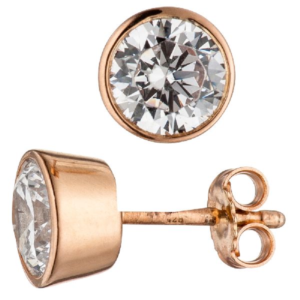 Ohrstecker rund 925 Silber rotgold vergoldet 2 Zirkonia Ohrringe CJ