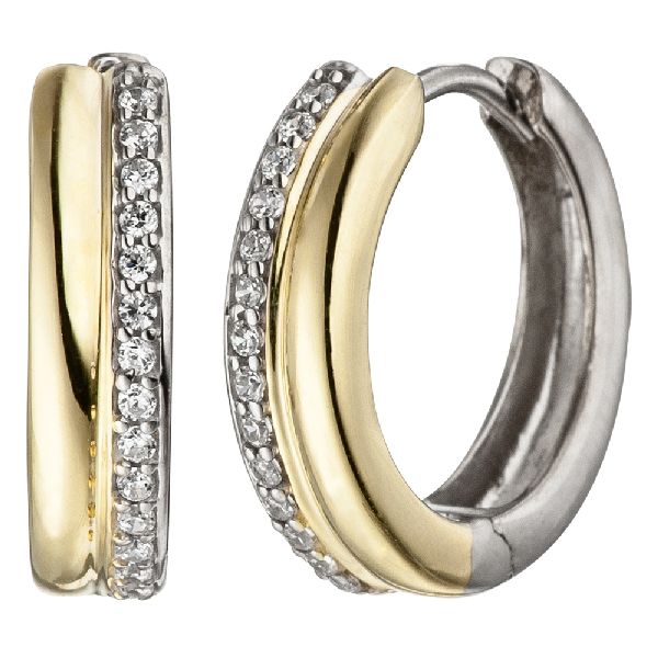 Creolen 925 Silber bicolor vergoldet mit Zirkonia Ohrringe CJ