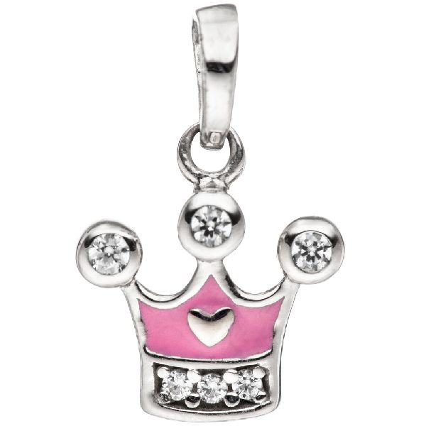 Kinder Anhänger Krone 925 Sterling Silber mit Zirkonia Kinderanhänger rosa CJ