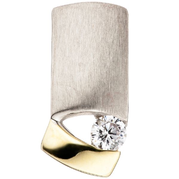 Anhänger 925 Silber bicolor vergoldet matt mattiert 1 Zirkonia CJ