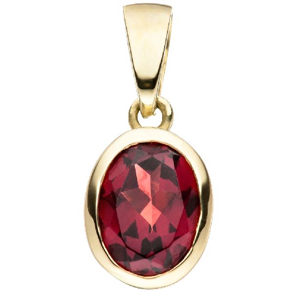 Anhänger oval 333 Gold Gelbgold 1 Granat rot Granatanhänger CJ