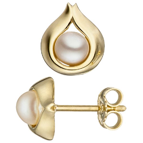 Ohrstecker Tropfen 333 Gold Gelbgold 2 Süßwasser Perlen Ohrringe CJ