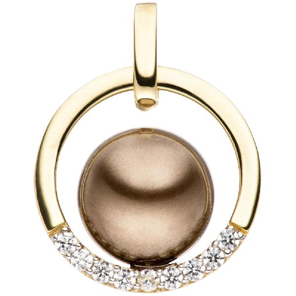 Anhänger 333 Gold Gelbgold bicolor mit dunkler Perle und Zirkonia Perlenanhänger CJ