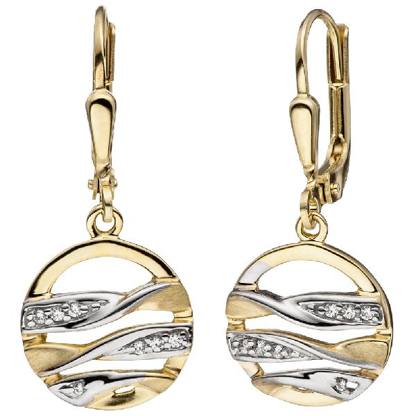 Ohrhänger rund 333 Gold Gelbgold bicolor matt mit Zirkonia Ohrringe Goldohrringe CJ