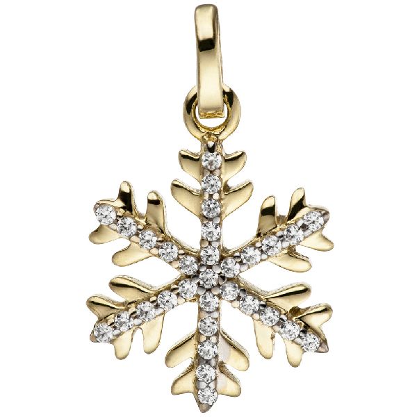 Anhänger Schneeflocke 333 Gold Gelbgold bicolor mit Zirkonia Goldanhänger CJ