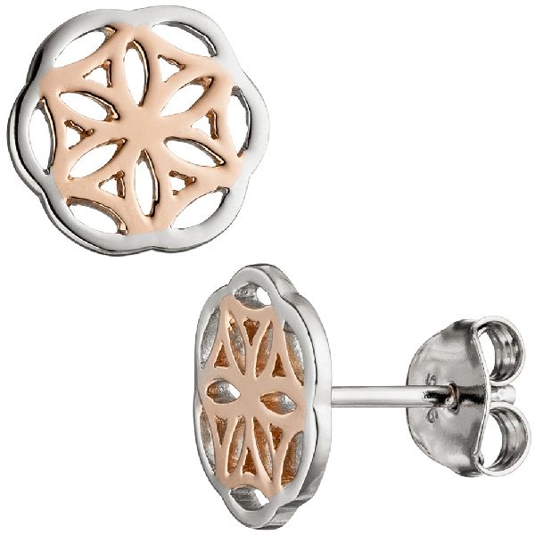 Ohrstecker 925 Sterling Silber bicolor vergoldet Ohrringe CJ