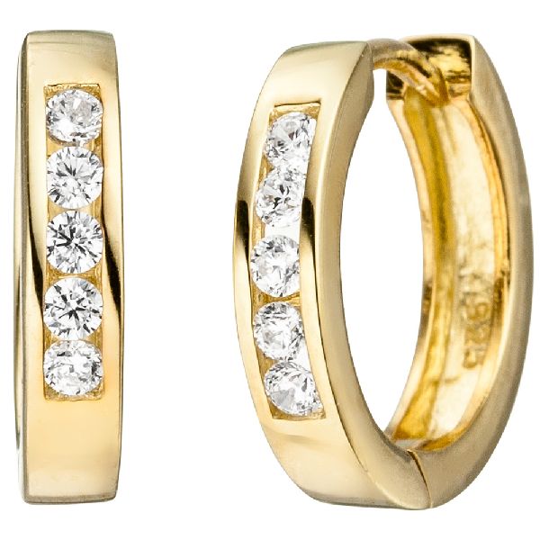 Creolen 925 Sterling Silber gold vergoldet 10 Zirkonia Ohrringe CJ