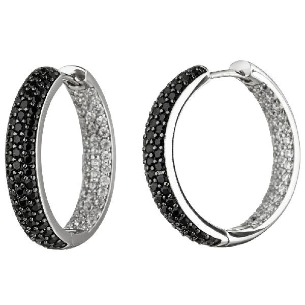 Creolen 925 Sterling Silber mit Zirkonia schwarz und weiß Ohrringe Silbercreolen CJ