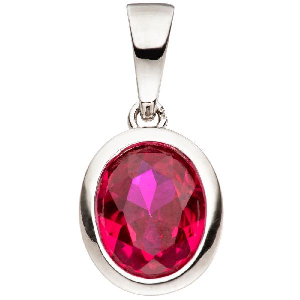 Anhänger oval 925 Sterling Silber 1 Zirkonia rot Silberanhänger CJ