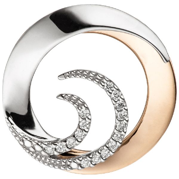 Anhänger rund 585 Gold Weißgold Rotgold bicolor 16 Diamanten Brillanten 0,08ct. CJ