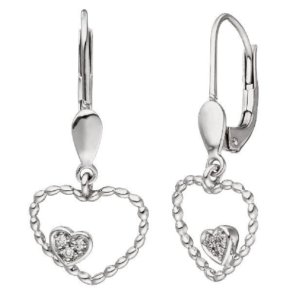 Ohrhänger Herz 585 Gold Weißgold 6 Diamanten Brillanten 0,03ct. Herzohrringe CJ