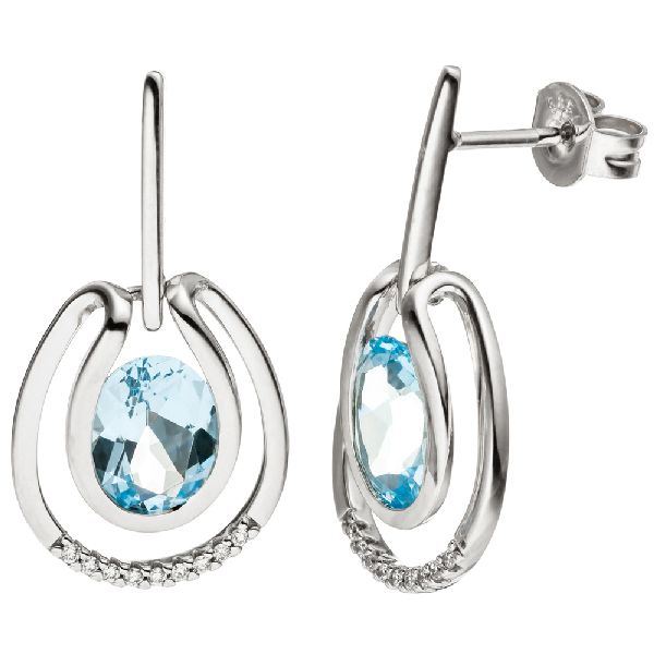 Ohrhänger 585 Weißgold 18 Diamanten Brillanten 2 Blautopase hellblau blau CJ