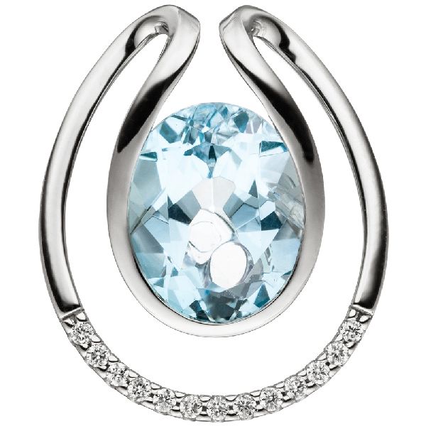 Anhänger 585 Weißgold 13 Diamanten Brillanten 1 Blautopas hellblau blau CJ