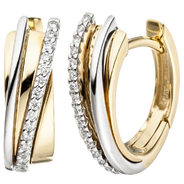 Creolen 585 Gold Gelbgold Weißgold bicolor 32 Diamanten Brillanten Ohrringe CJ