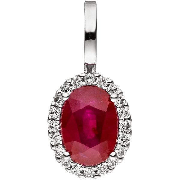 Anhänger 585 Gold Weißgold 20 Diamanten Brillanten 1 Rubin rot Rubinanhänger CJ