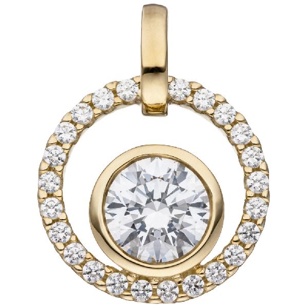 Anhänger rund 333 Gold Gelbgold 25 Zirkonia Goldanhänger CJ