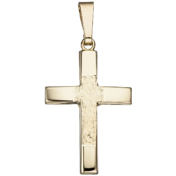 Anhänger Kreuz 585 Gold Gelbgold teil gehämmert Kreuzanhänger Goldkreuz CJ