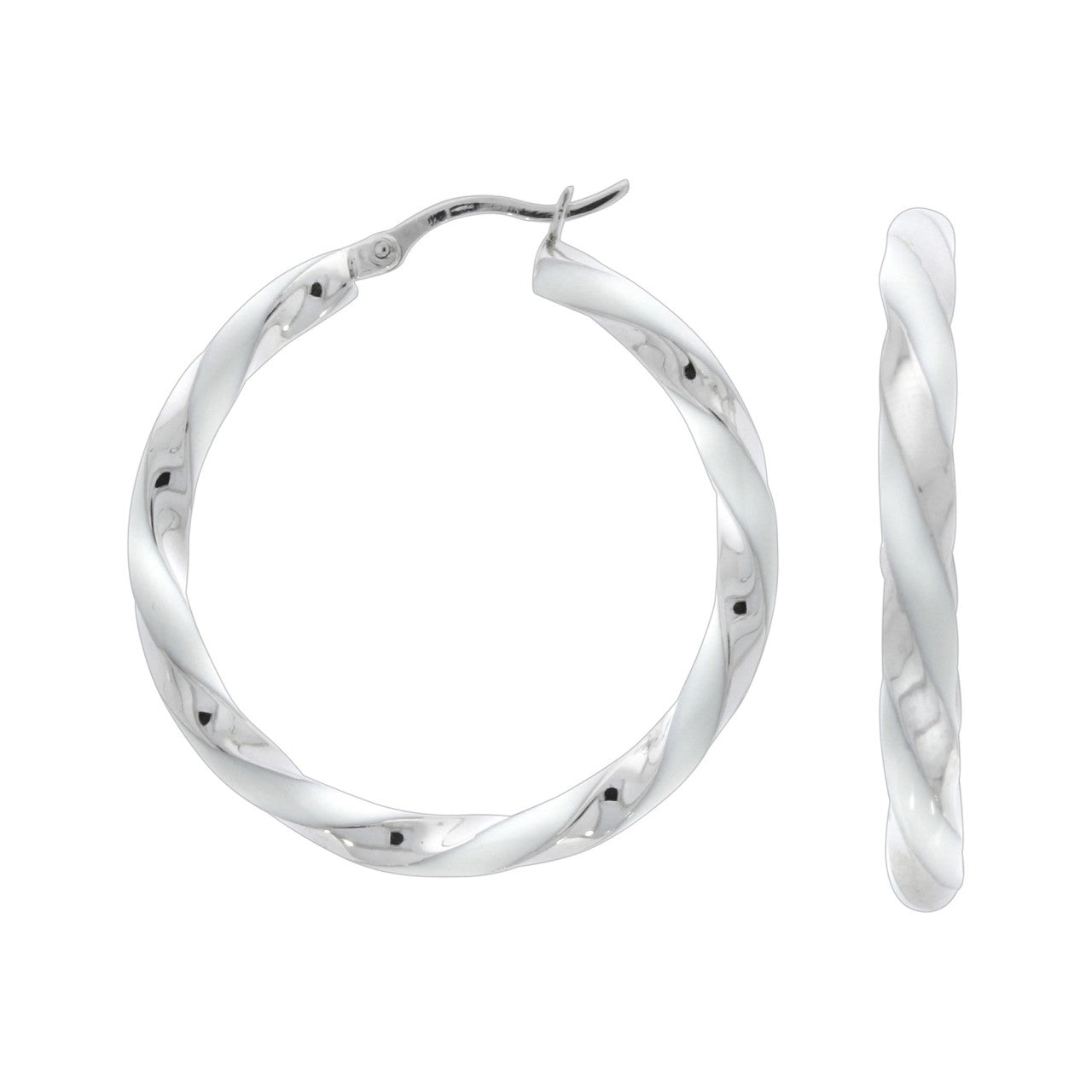 Echtschmuck Creolen Ohrringe Damen 925 Silber rhodiniert Lack weiss 3,7cm, 1 Paar
