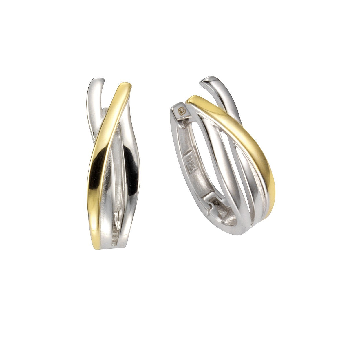 Echtschmuck Klappcreolen Ohrringe Damen 925 Silber vergoldet 2,3cm, 1 Paar