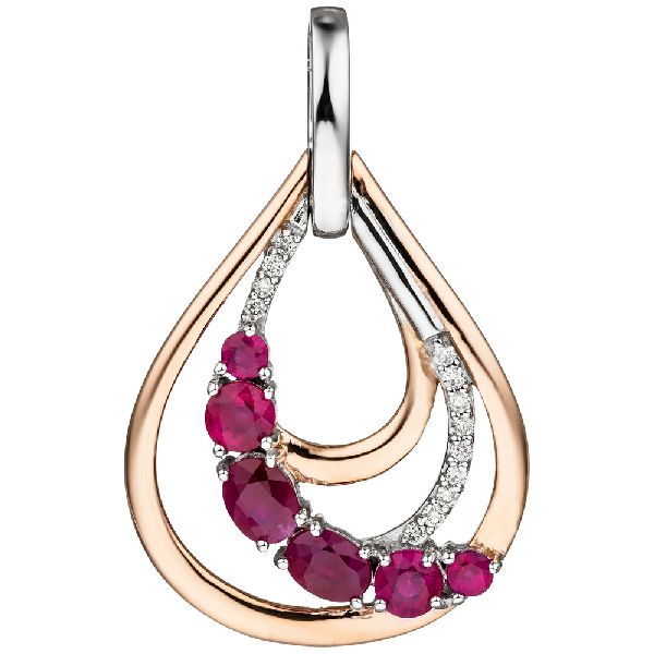 Anhänger Tropfen 585 Gold Rotgold bicolor 6 Rubine rot 13 Diamanten Brillanten CJ