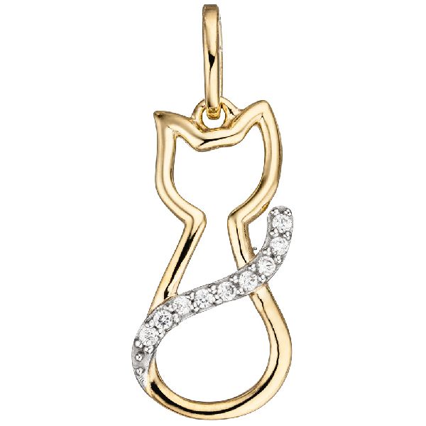 Anhänger Katze 333 Gold Gelbgold 9 Zirkonia Goldanhänger CJ
