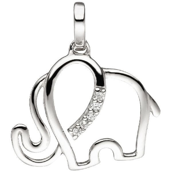 Anhänger Elefant 333 Gold Weißgold 5 Zirkonia Weißgoldanhänger CJ