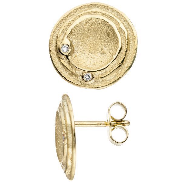 Ohrstecker rund 585 Gold Gelbgold 4 Diamanten Brillanten Ohrringe matt mattiert CJ