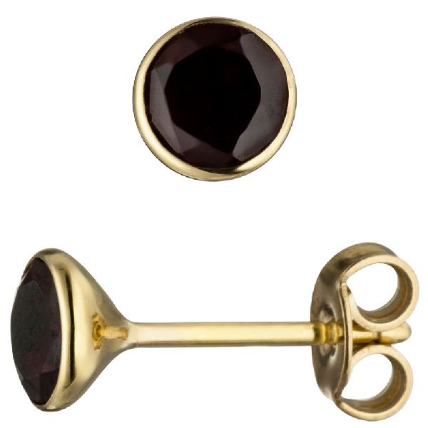 Ohrstecker rund 585 Gold Gelbgold 2 Granate rot Ohrringe Granatohrringe CJ