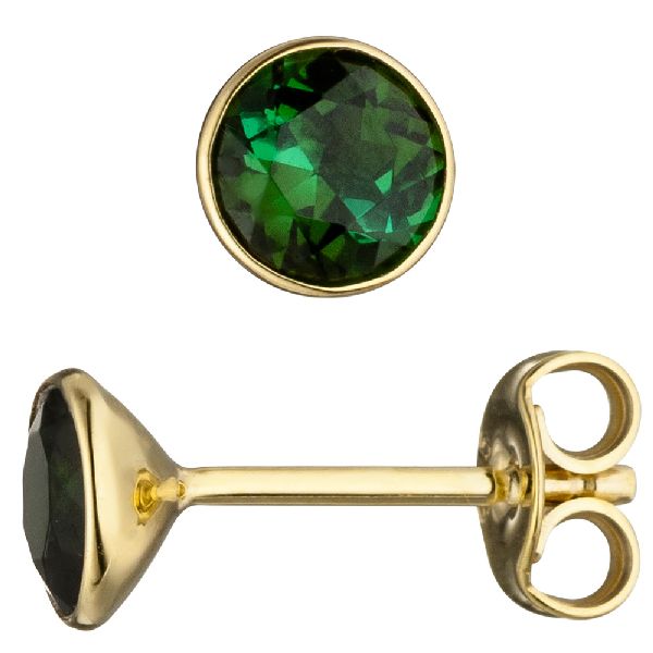 Ohrstecker rund 585 Gold Gelbgold 2 Turmaline grün Ohrringe Turmalinohrringe CJ