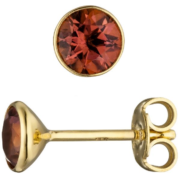 Ohrstecker rund 585 Gold Gelbgold 2 Turmaline rosa Ohrringe Turmalinohrringe CJ
