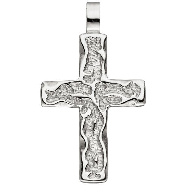Anhänger Kreuz 925 Sterling Silber gehämmert Kreuzanhänger Silberkreuz CJ