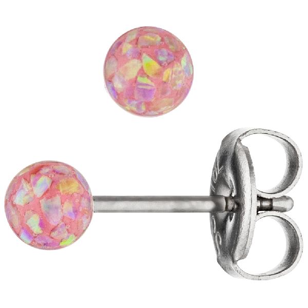 Ohrstecker Kugel rosa Edelstahl mit Opalen Ohrringe Kugelohrstecker CJ