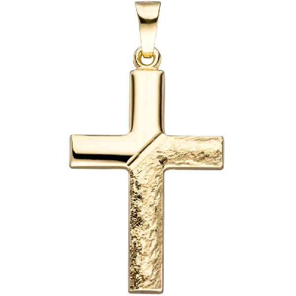 Anhänger Kreuz 585 Gold Gelbgold gehämmert Goldanhänger Goldkreuz Kreuzanhänger CJ