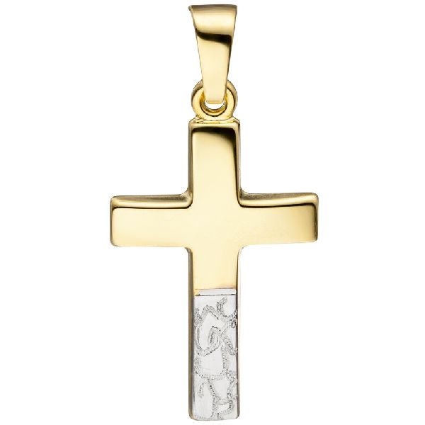 Anhänger Kreuz 333 Gold Gelbgold bicolor diamantiert Kreuzanhänger CJ
