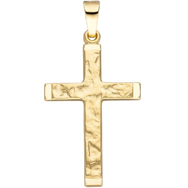Anhänger Kreuz 585 Gold Gelbgold gehämmert Goldanhänger Goldkreuz Kreuzanhänger CJ
