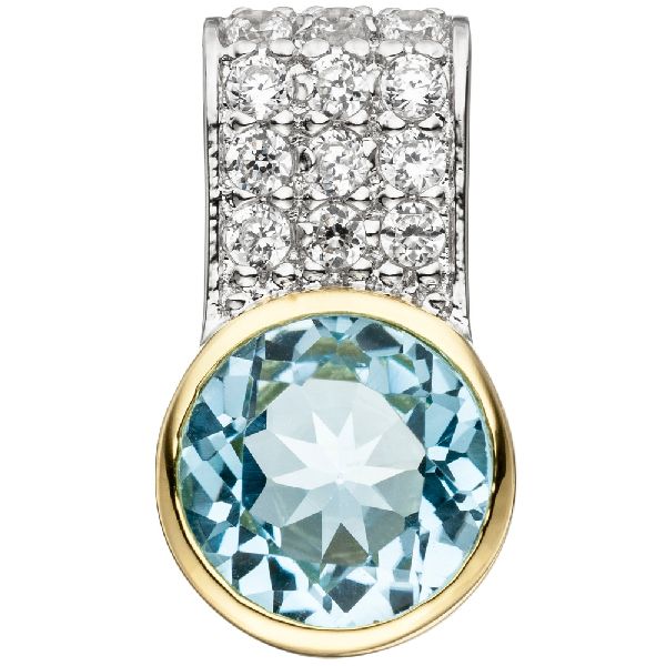 Anhänger 925 Silber bicolor vergoldet mit Zirkonia 1 Blautopas hellblau blau CJ
