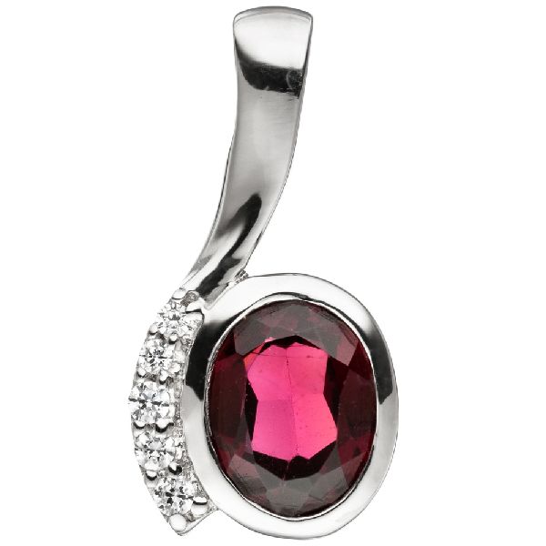 Anhänger 925 Sterling Silber mit Zirkonia 1 Granat rot Silberanhänger CJ