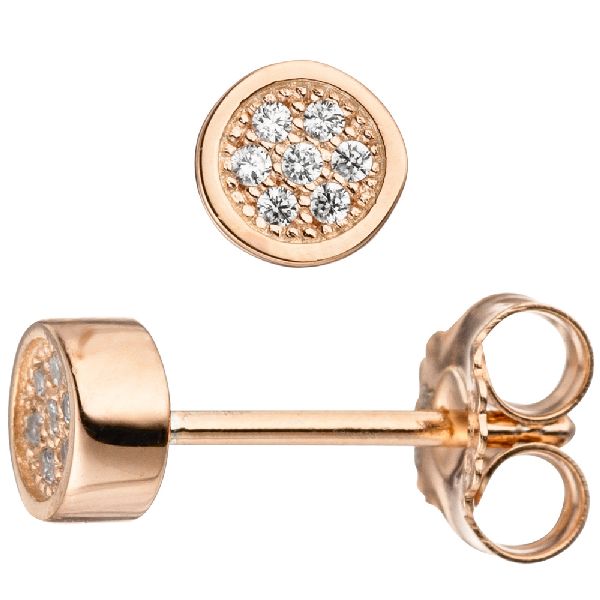 Ohrstecker rund 925 Silber rotgold vergoldet mit Zirkonia Ohrringe CJ