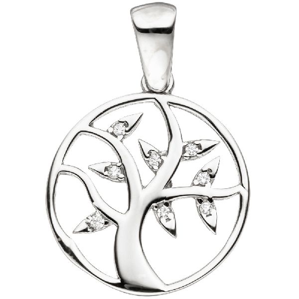 Anhänger Lebensbaum 925 Sterling Silber mit Zirkonia Silberanhänger CJ
