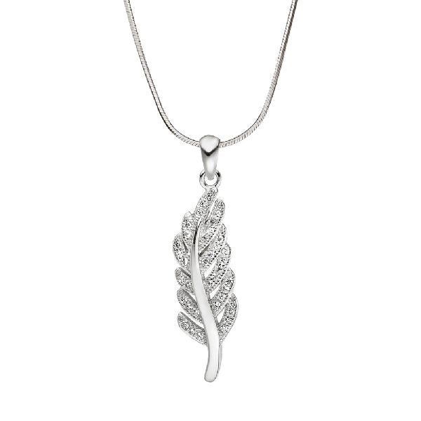 Anhänger Feder 925 Sterling Silber mit Zirkonia Silberanhänger Federanhänger CJ