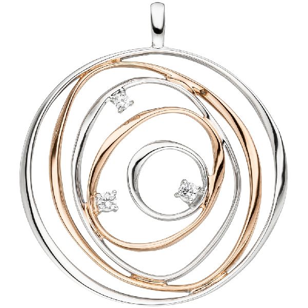Anhänger 925 Sterling Silber bicolor vergoldet 3 Zirkonia Silberanhänger CJ