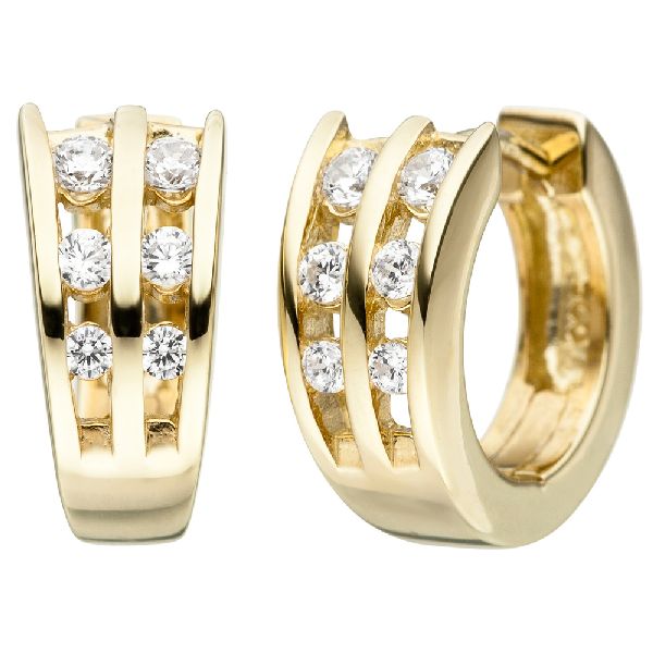 Creolen 925 Sterling Silber gold vergoldet 12 Zirkonia Ohrringe CJ