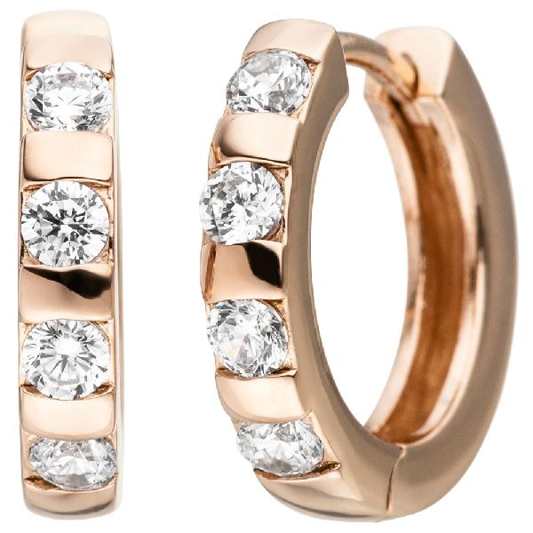 Creolen 925 Sterling Silber rotgold vergoldet 8 Zirkonia Ohrringe CJ
