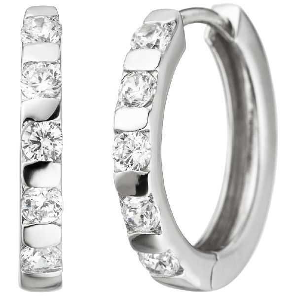 Creolen 925 Sterling Silber 10 Zirkonia Ohrringe Silbercreolen Silberohrringe CJ