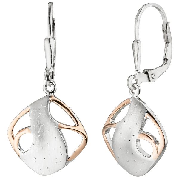 Ohrhänger 925 Sterling Silber bicolor vergoldet teil matt Ohrringe Boutons CJ