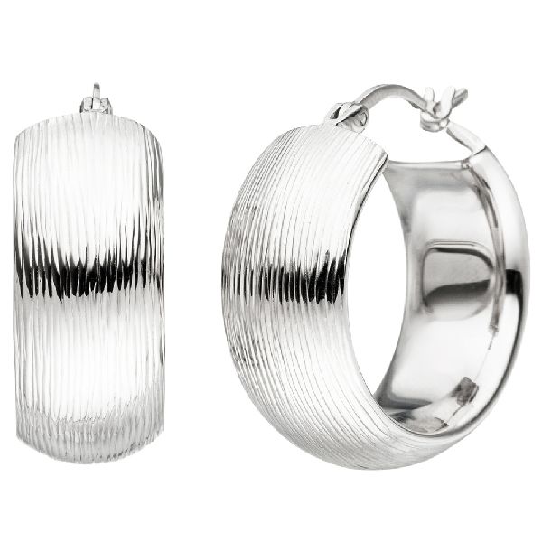 Creolen breit 925 Sterling Silber mit Struktur Ohrringe Silbercreolen CJ