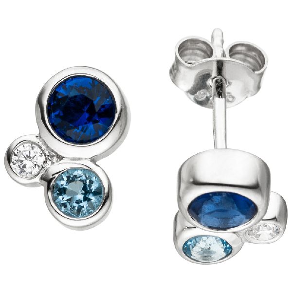 Ohrstecker 925 Sterling Silber 6 Zirkonia blau weiß Ohrringe Silberohrstecker CJ